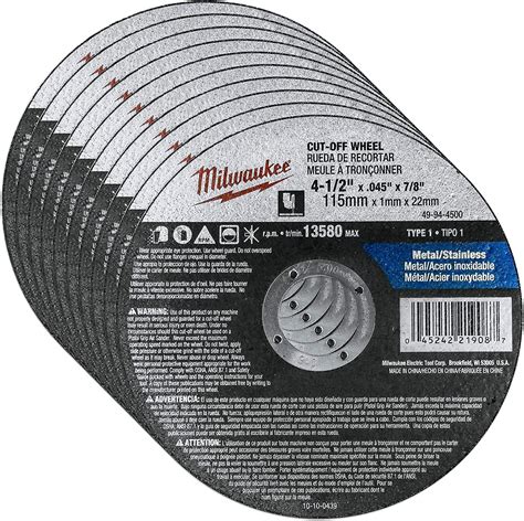 Milwaukee 10 Pack - 4 1 2 Cutting Wheels For Grinders - Aggressive Cutting For Metal & Stainless ...