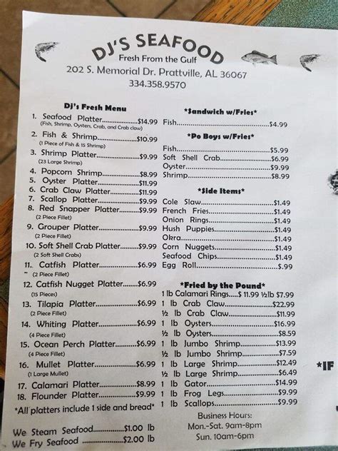 Menu of Dj's Seafood in Prattville, AL 36067