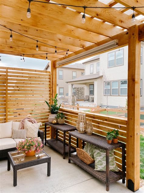 DIY Pergola: How to Build a Pergola on a Patio with Wood Slat Privacy ...