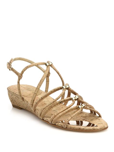 Stuart weitzman Nuts Cork Wedge Sandals in Brown | Lyst