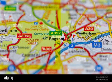 Bagshot shown on a road map or geography map Stock Photo - Alamy