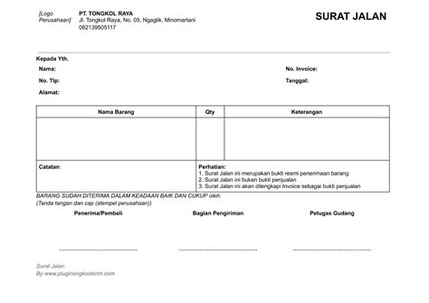 Contoh Surat Jalan Pengiriman Barang Soal Terpadu - Riset