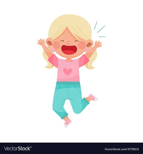 Emoji girl with ponytails jumping feeling Vector Image