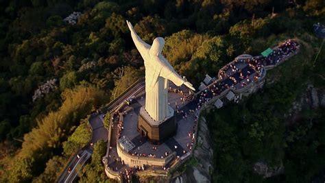 High Angle Aerial View Of Christ The Redemeer Statue, Rio De Janeiro ...