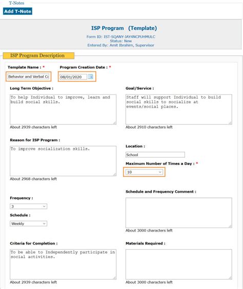 Create ISP Template - Therap Global