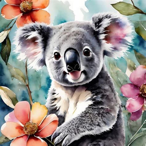 Cute Koala Bear And Flowers Free Stock Photo - Public Domain Pictures