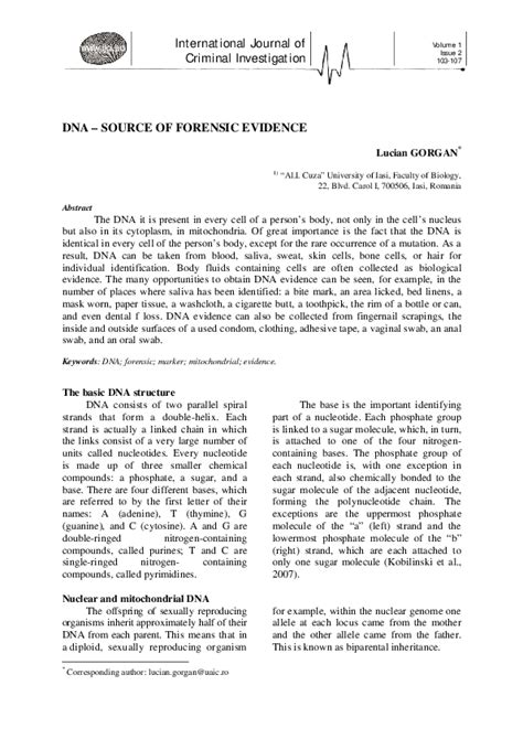 (PDF) DNA – SOURCE OF FORENSIC EVIDENCE