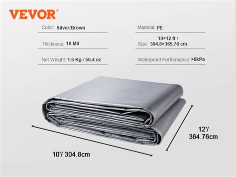 VEVOR Tarp 10x12 ft, Waterproof Plastic Poly Tarp Cover 10 Mil, Multi ...