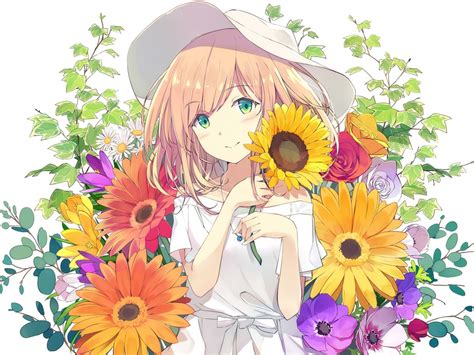 Desktop wallpaper cute, anime girl, flowers, hd image, picture ...