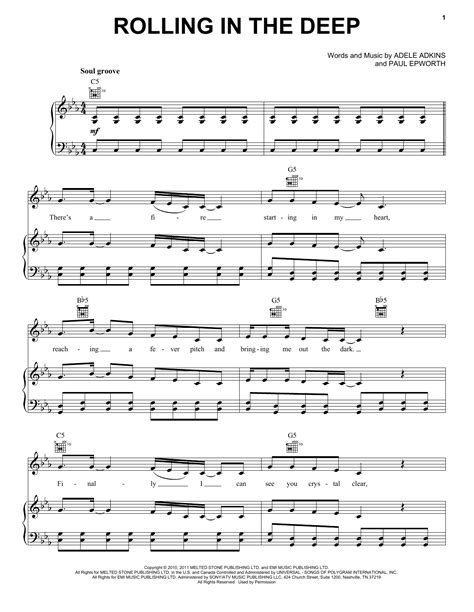 Rolling In The Deep sheet music by Adele (Piano, Vocal & Guitar (Right-Hand Melody) – 80800)