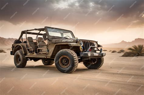 Premium AI Image | A jeep that says jeep wrangler in the desert