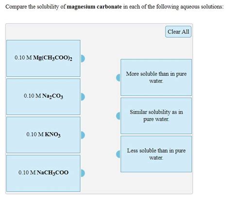 Solved Compare the solubility of magnesium carbonate in each | Chegg.com