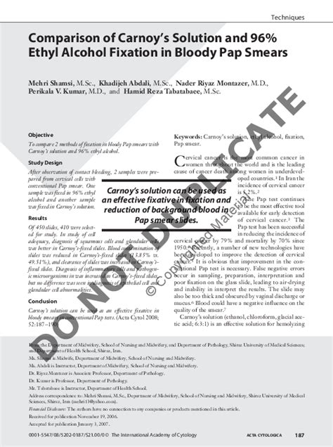 (PDF) Comparison of Carnoy’s Solution and 96% Ethyl Alcohol Fixation in Bloody Pap Smears ...