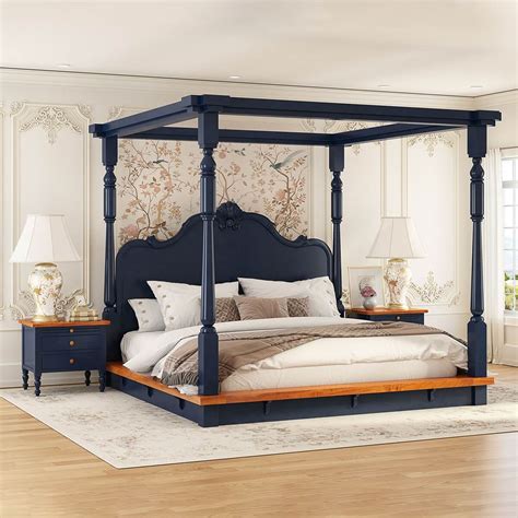 Repton Solid Wood Low Profile Platform Canopy Bed Frame W Tall ...