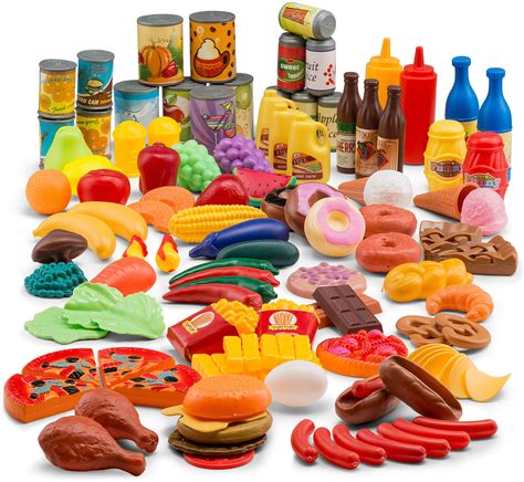 JaxoJoy 122-Piece Deluxe Pretend Play Food Set Beautiful Toy Food Assortment - Walmart.com ...