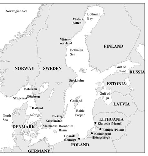 Map of the Baltic Sea with bordering countries and main sub-basins ...