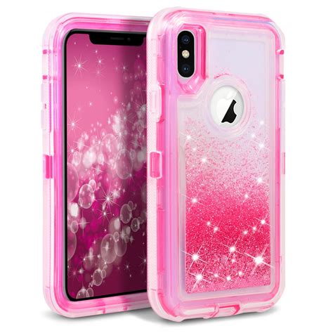 Grandever Luxury Case For iPhone X Case Pink Liquid Quicksand Shiny ...