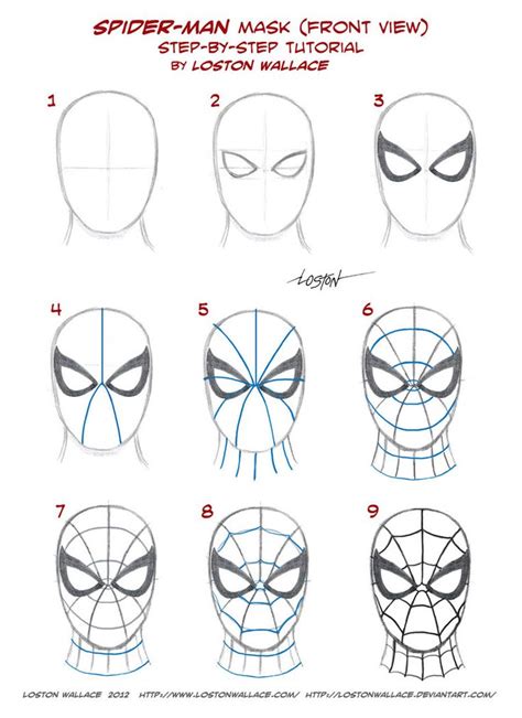 how to draw spider - man mask from the movie, step by step with instructions