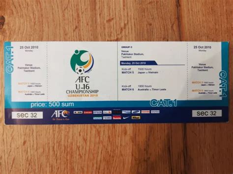 TICKET BILLET FOOTBALL collection Japon Vietnam/Australie Timor 25/10 ...