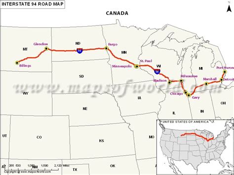 US Interstate 94 (I-94) Map - Billings, Montana to Port Huron, Michigan