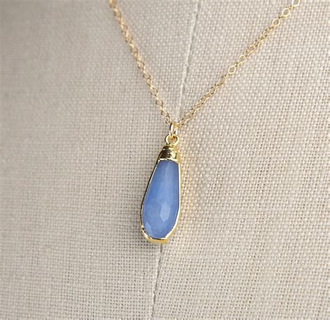 Blue Jade Quartzite Pendant Necklace Faceted Crystal