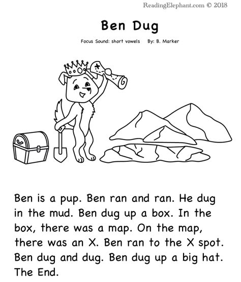 FREE Printable Kindergarten Level Books "Ben Dug" & "Mom's Bun" - Reading Elephant