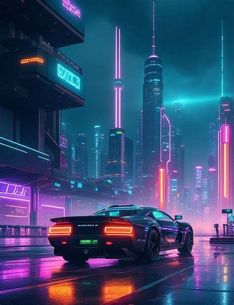 Premium AI Image | Supersport car at cyberpunk city with neon lights