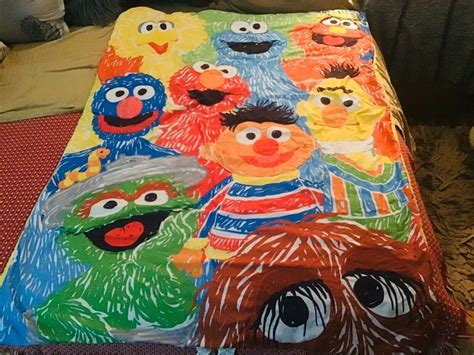 Sesame Street 2013 Elmo Bert Ernie Big Bird Oscar Baby Quilt Blanket HTF - Blankets & Throws