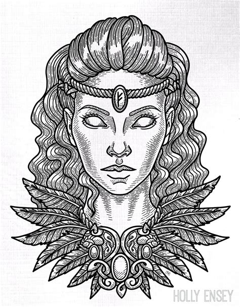 Black Ivy Witch — Viking/Norse goddess Freya line art illustration ...
