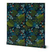 Moody Tropical Floral - Blue Navy Teal - Wallpaper | Spoonflower
