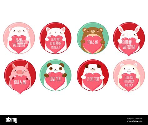 Be my Valentine. Set of round Valentine's day stickers, gift tag, badge ...