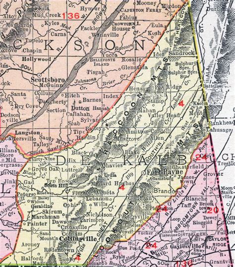 DeKalb County, Alabama, Map, 1911, Fort Payne, Collinsville, Valley Head