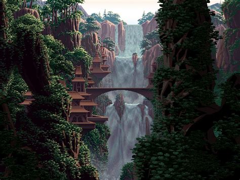 ELFIN FALLS - AFTERNOON - BY MARK FERRARI Pixel Art Landscape, Fantasy Landscape, Fantasy Art ...