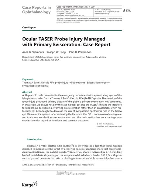 (PDF) Ocular TASER Probe Injury Managed with Primary Evisceration: Case ...