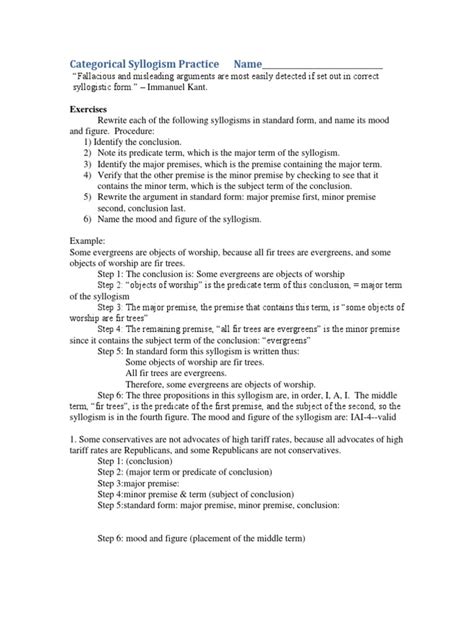 Categorical Syllogism Practice Name: Exercises | PDF | Logical ... - Worksheets Library