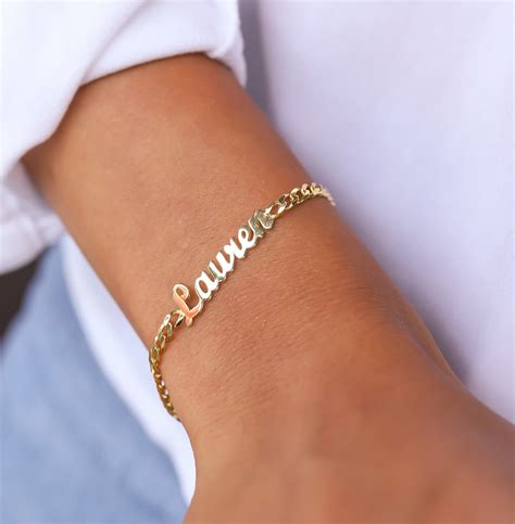 14K Solid Gold Name Bracelet Custom Gold Name Bracelet Curb - Etsy