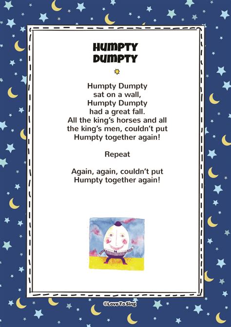 Humpty Dumpty | Kids Video Song with FREE Lyrics & Activities! | Nursery rhymes lyrics, Kids ...