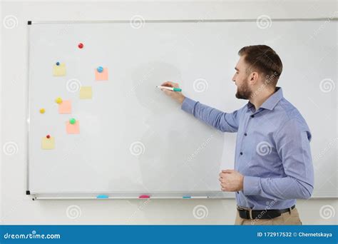 Portrait of Young Teacher Writing on Whiteboard Stock Photo - Image of business, office: 172917532