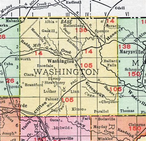 Washington County, Kansas, 1911, Map, City of Washington, Hanover, Clifton