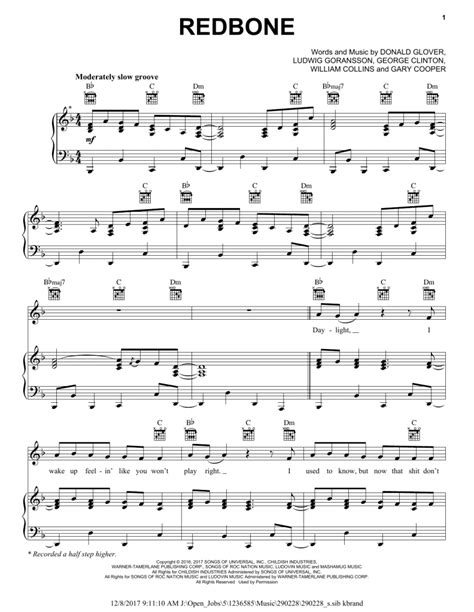 Childish Gambino Redbone Sheet Music, Piano Notes, Chords