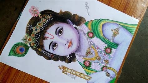 Drawing Of Lord Krishna With Oil Pastels - Krishna Drawing Step By Step ...