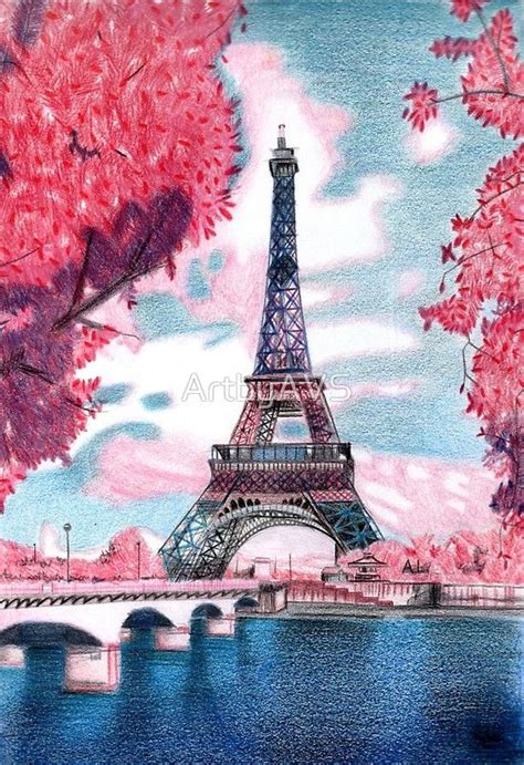 Fancy Sunset Eiffel Tower Drawing - Janeesstory