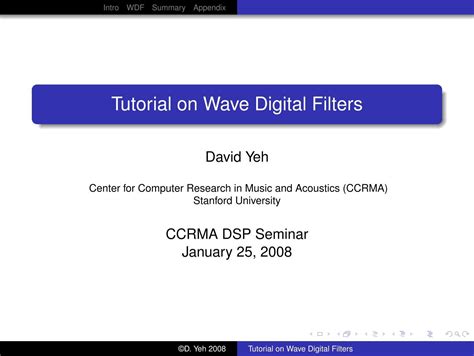 Tutorial on Wave Digital Filters - CCRMA - Stanford University