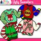 Ugly Christmas Sweater Clipart: Tacky Images Clip Art Black & White PNG Comm Use