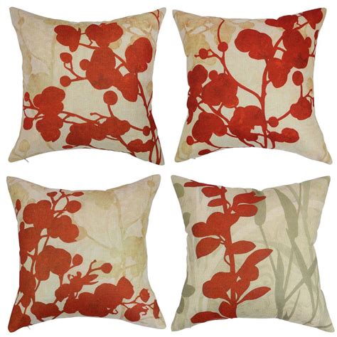 Popeven Red Flower Throw Pillow Covers 18 x 18'' Set of 4 Farmhouse ...