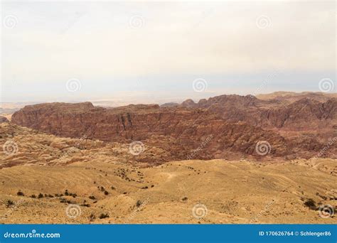 Arabah Valley Desert Panorama with Mountains, Jordan Stock Photo ...