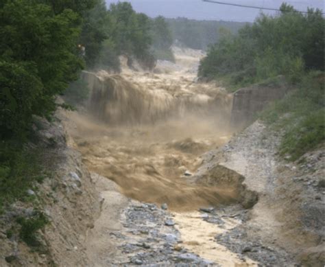 Photo of Illgraben debris flow event near Check Dam 28. Source: Brian... | Download Scientific ...