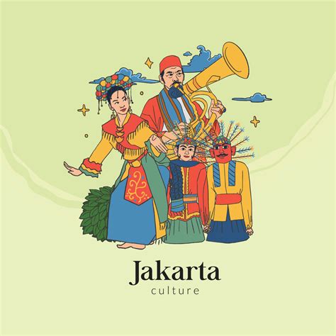 Set Jakarta Illustration. Hand drawn Indonesian cultures background 6622067 Vector Art at Vecteezy