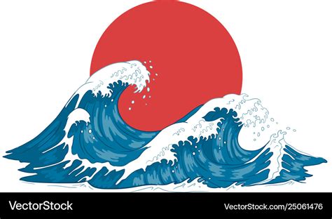 Japanese wave big waves raging ocean Royalty Free Vector