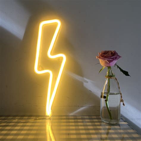 Neon Signs Lightning Bolt Battery Operated And USB Powered Warm White Art LED Decorative Lights ...